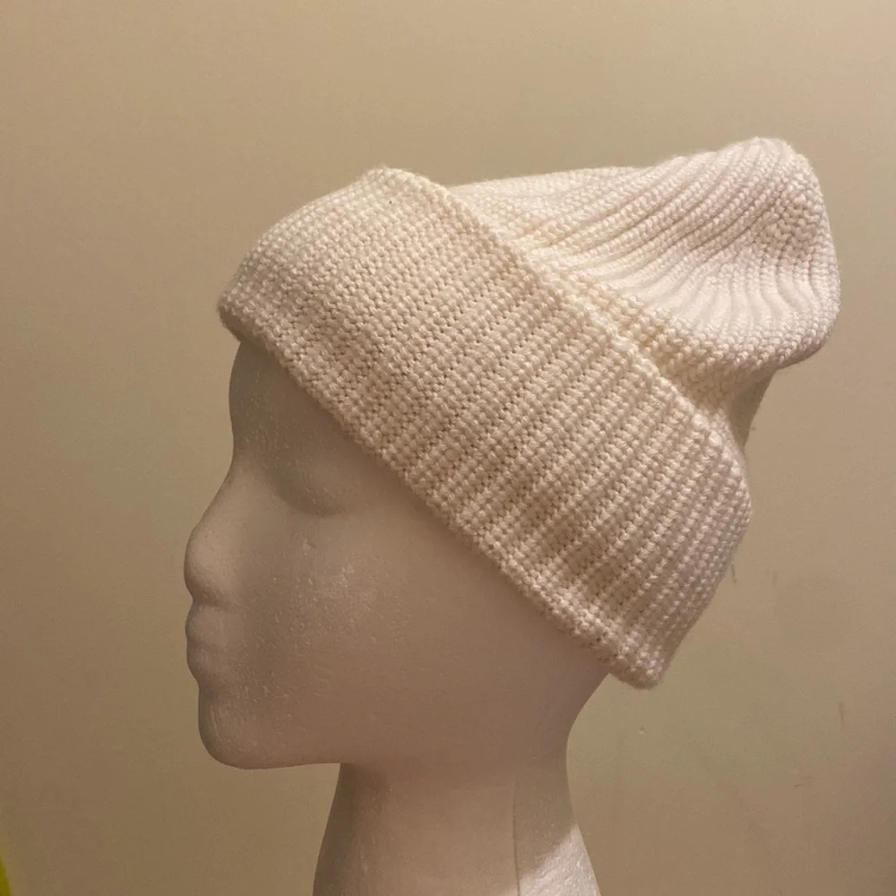 All Saints Ivory Knit Beanie wool blend